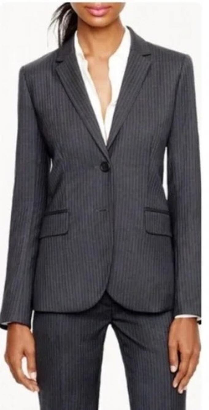 J. Crew Super 120s Pinstripe Blazer Coat LongSleeve Single Breasted 6 Grey Blue